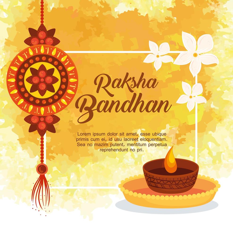 carte de voeux avec rakhi décoratif pour raksha bandhan et bougie vecteur