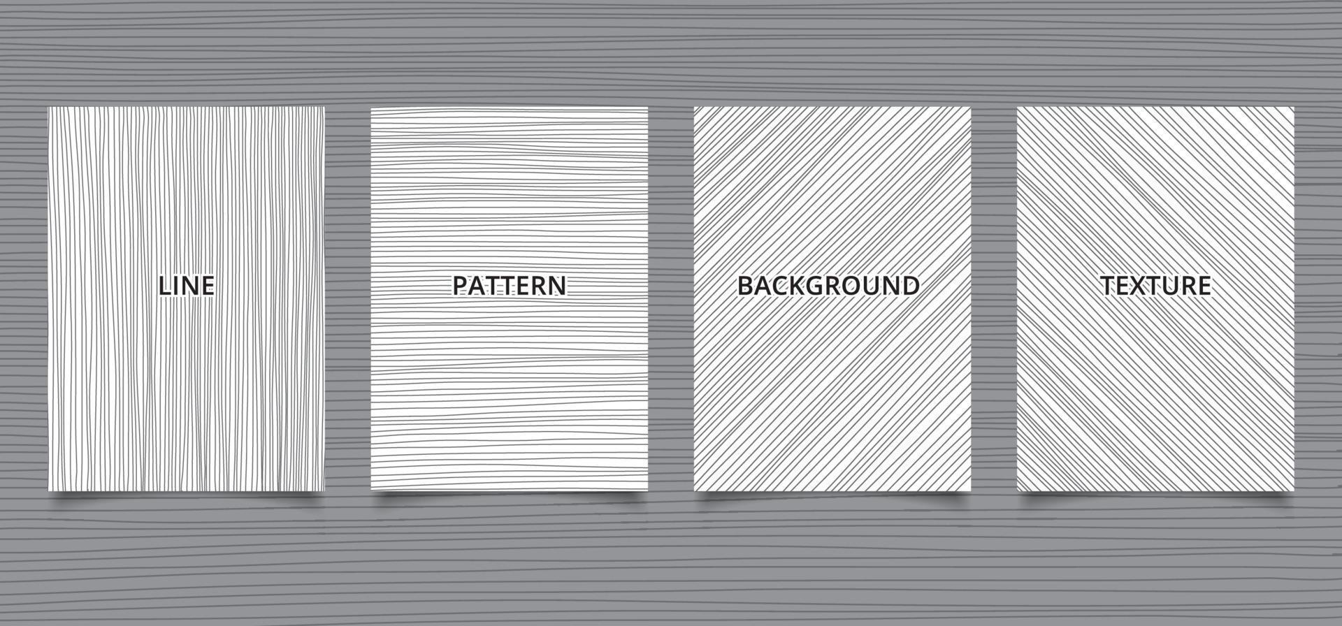 ensemble de modèle de brochure lignes noires dessinées à la main rayures verticales, horizontales, diagonales sur fond blanc et texture. vecteur