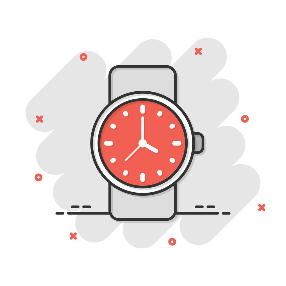 icône de montre-bracelet dans le style comique. illustration de vecteur de dessin animé d'horloge à main sur fond blanc isolé. concept d'entreprise d'effet d'éclaboussure de bracelet de temps.