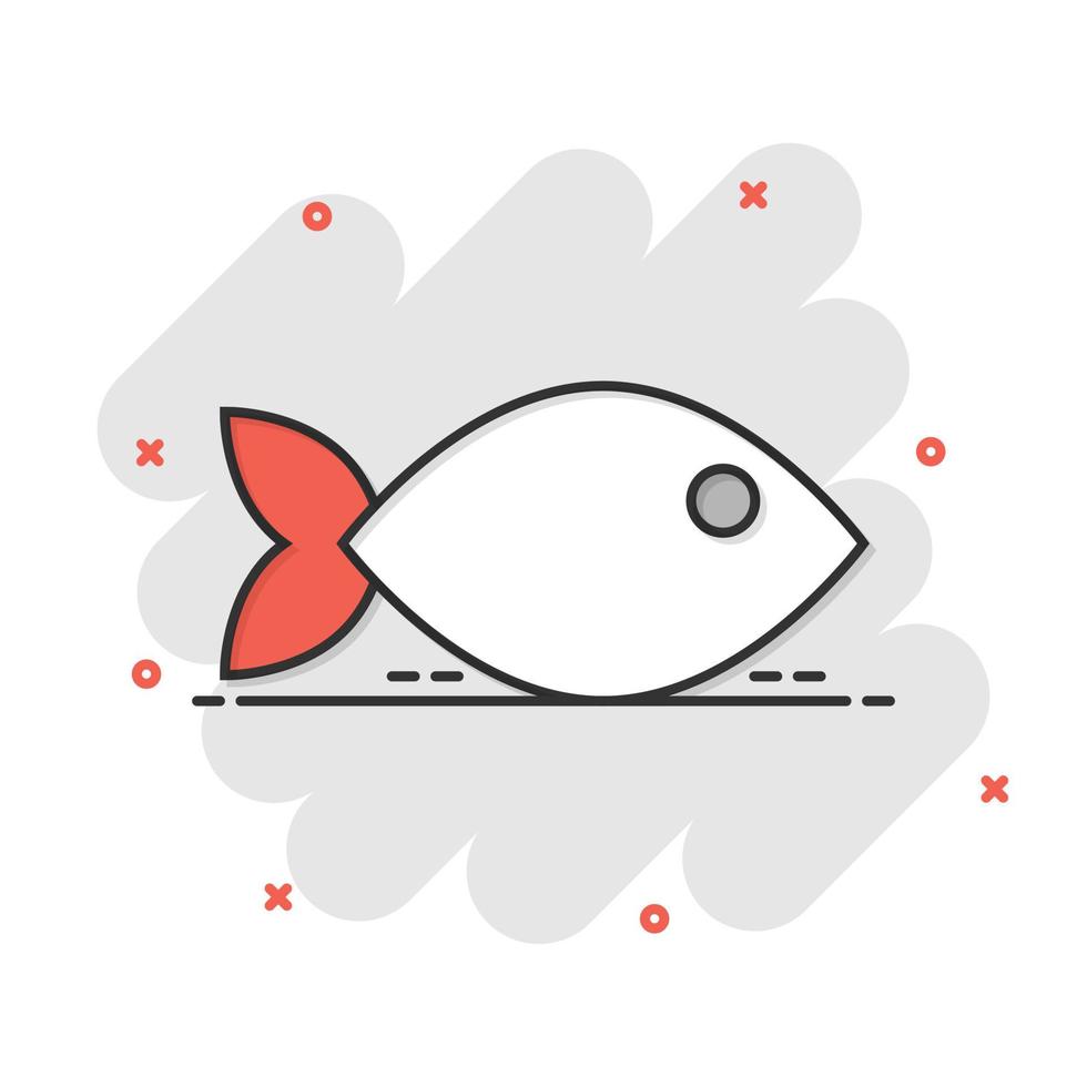 icône de signe de poisson dans le style comique. illustration de dessin animé de vecteur de poisson rouge sur fond blanc isolé. effet d'éclaboussure de concept d'entreprise de fruits de mer.