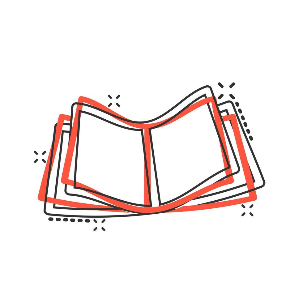 icône de l'éducation du livre dans le style comique. pictogramme d'illustration de dessin animé de vecteur de magazine de littérature. livre papier business concept effet splash.
