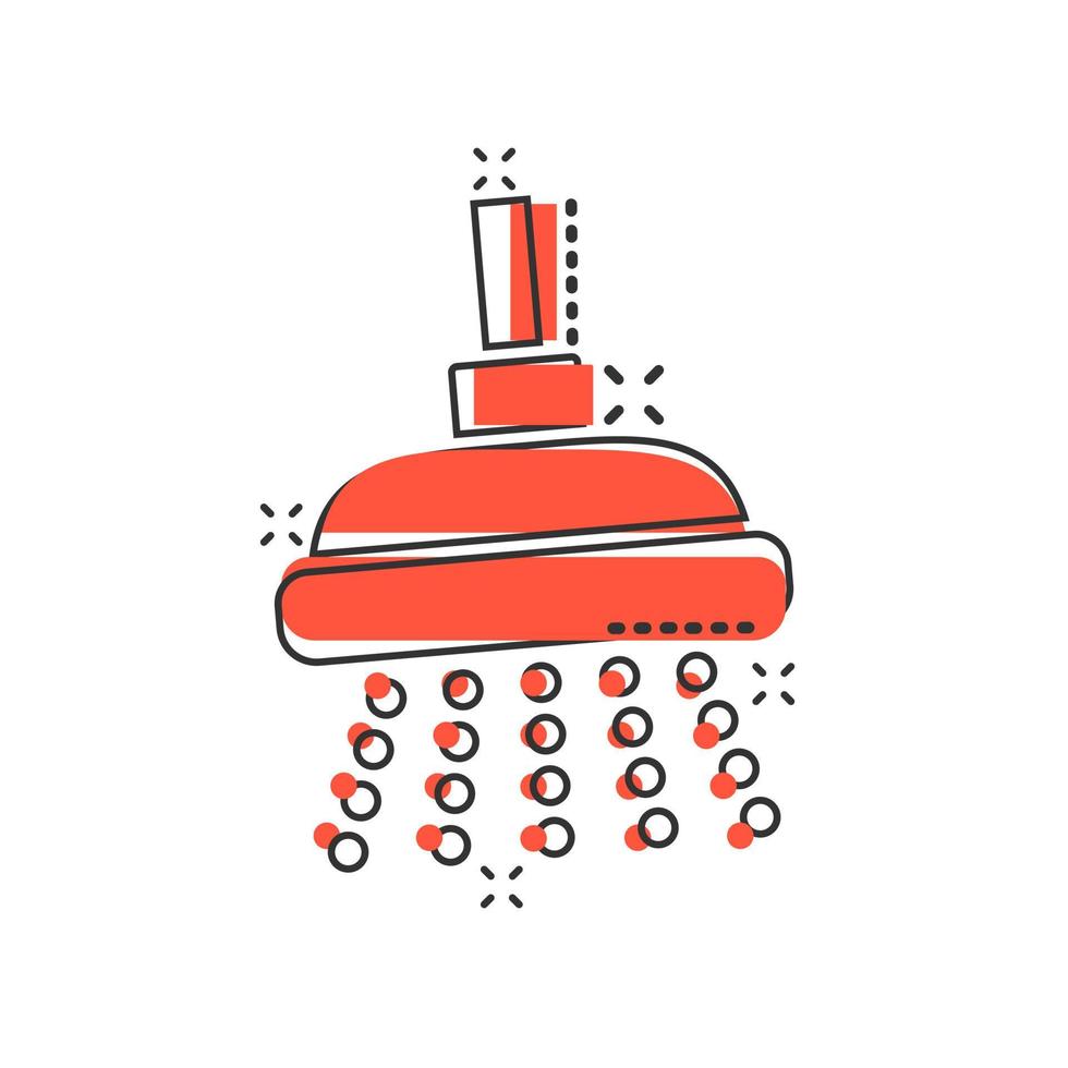 icône de signe de douche dans le style comique. illustration de dessin animé de vecteur de dispositif d'eau de salle de bain sur fond blanc isolé. laver l'effet d'éclaboussure du concept d'entreprise.