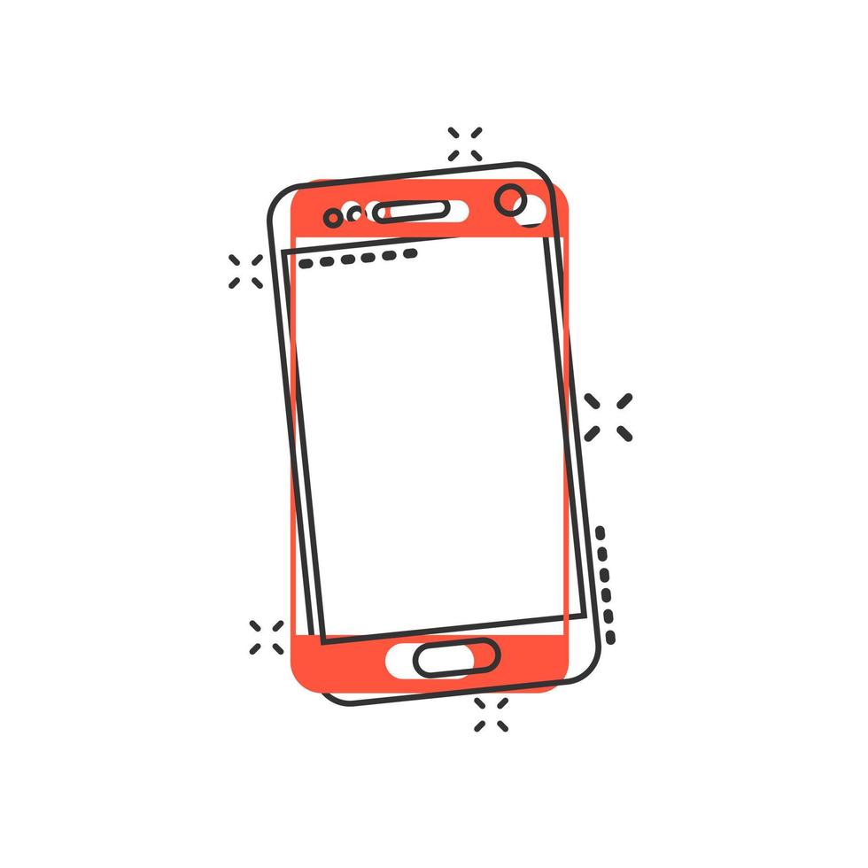 icône de signe de périphérique téléphonique dans le style comique. illustration de dessin animé de vecteur de smartphone sur fond blanc isolé. effet d'éclaboussure du concept d'entreprise téléphonique.