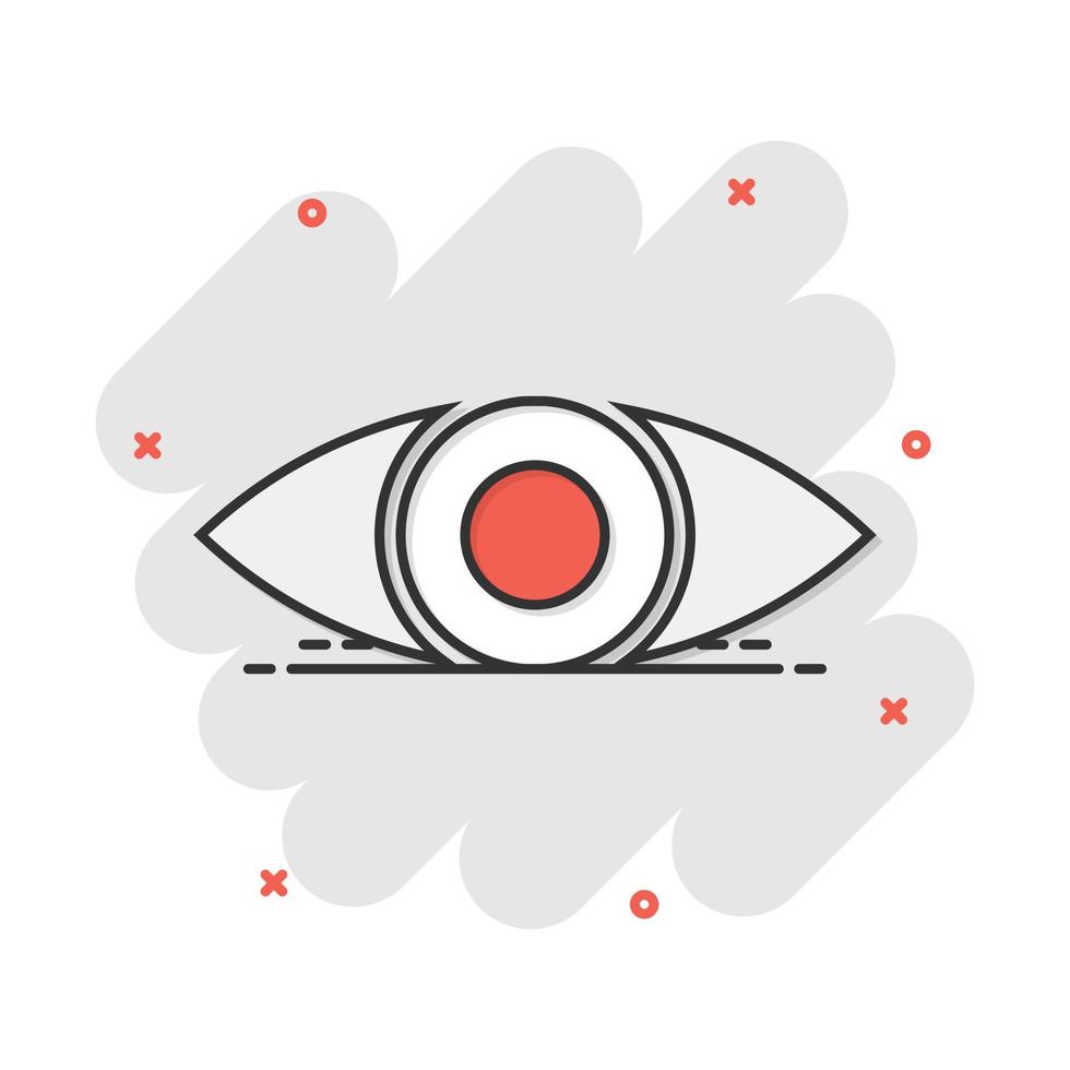 icône d'oeil de dessin animé de vecteur dans le style comique. pictogramme d'illustration de signe de regard de globe oculaire. concept d'effet d'éclaboussure d'affaires d'oeil.