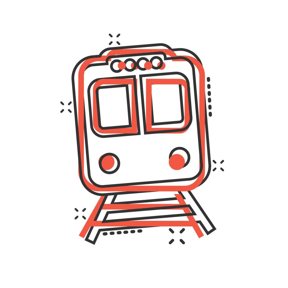 icône de métro dans le style comique. illustration de vecteur de dessin animé de métro de train sur fond blanc isolé. concept d'entreprise d'effet d'éclaboussure de fret ferroviaire.