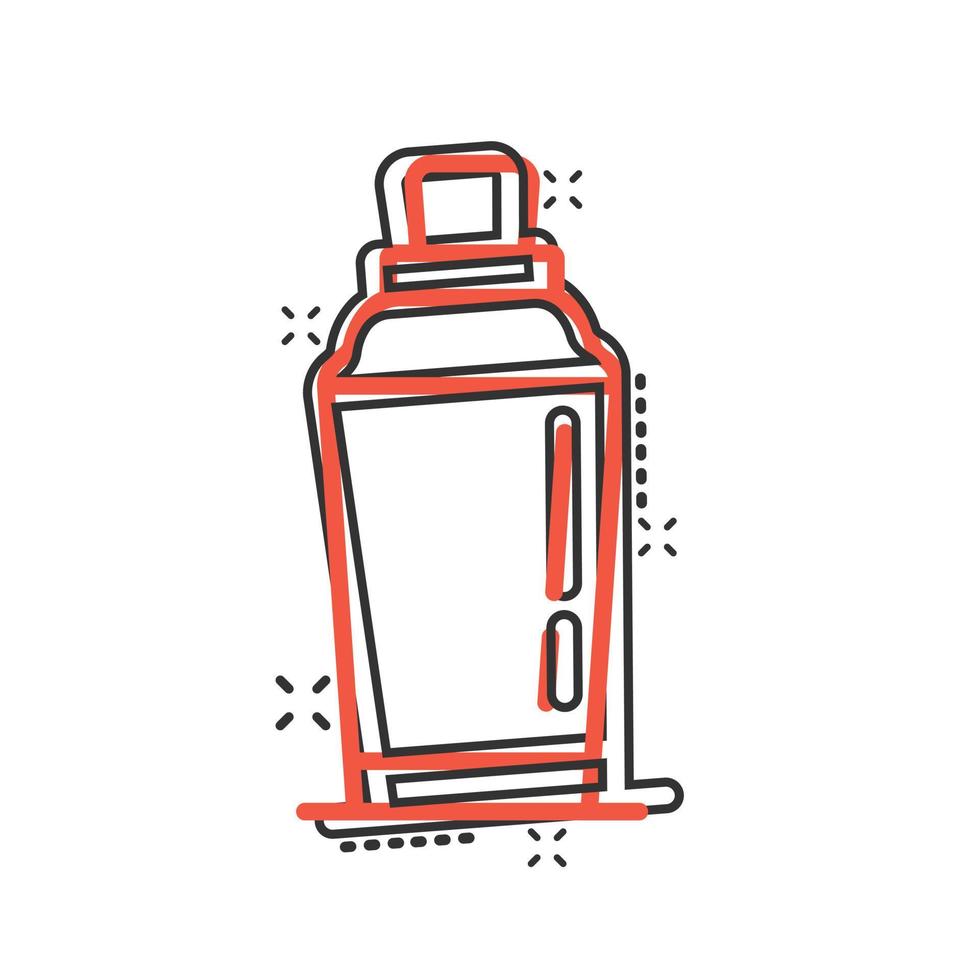 icône de cocktail shaker dans le style comique. illustration de vecteur de dessin animé de bouteille d'alcool sur fond blanc isolé. bar boisson effet splash concept d'entreprise.