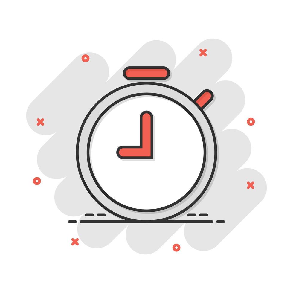 icône de minuterie d'horloge de dessin animé de vecteur dans le style comique. pictogramme d'illustration de concept d'alarme de temps. concept d'effet d'éclaboussure d'affaires d'horloge de chronomètre.