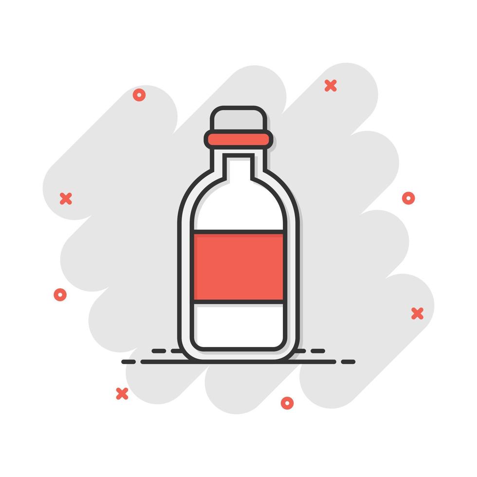 icône de bouteille d'eau dans le style comique. pictogramme d'illustration de dessin animé de vecteur de bouteille de soda en plastique. effet d'éclaboussure de concept d'entreprise d'eau liquide.