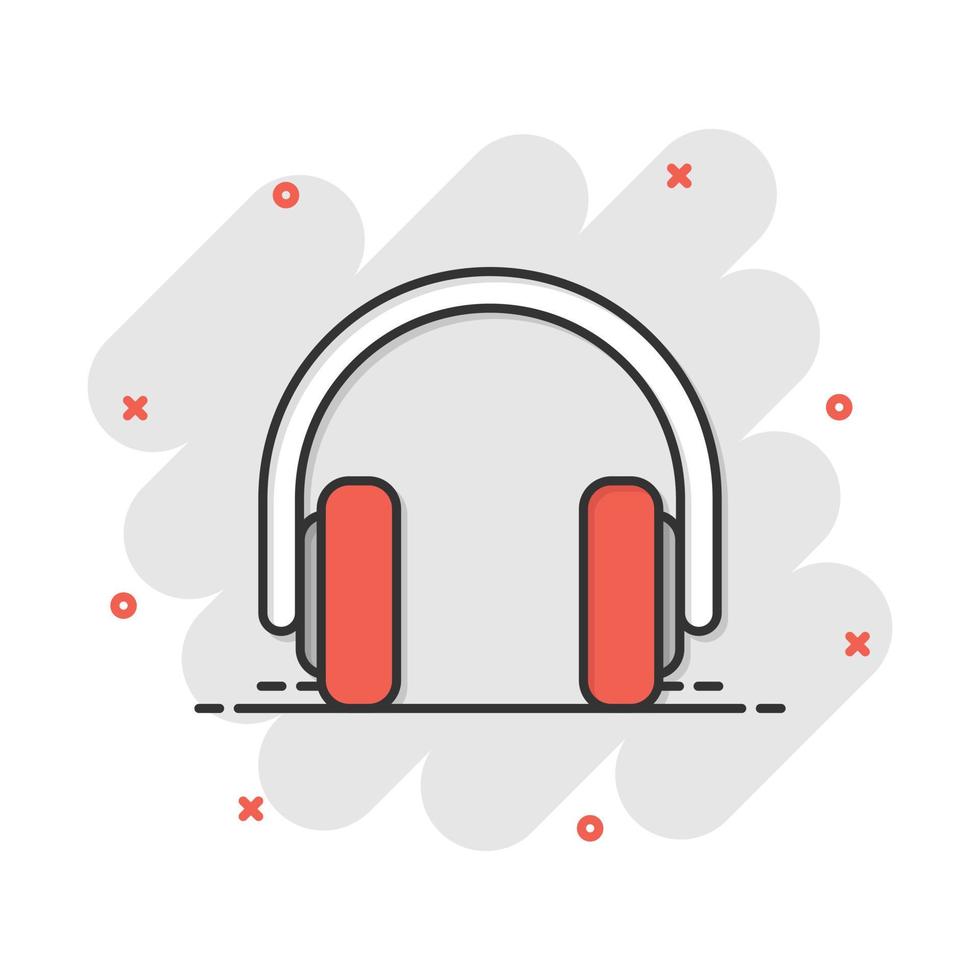 icône de casque casque dans le style comique. pictogramme d'illustration de dessin animé de vecteur de casque. effet d'éclaboussure de concept d'entreprise de gadget audio.