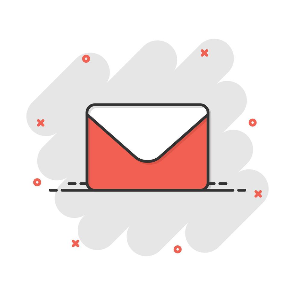 icône d'enveloppe de courrier dans le style comique. recevoir le pictogramme d'illustration de dessin animé de vecteur de spam de lettre d'email. effet d'éclaboussure du concept d'entreprise de communication par courrier.