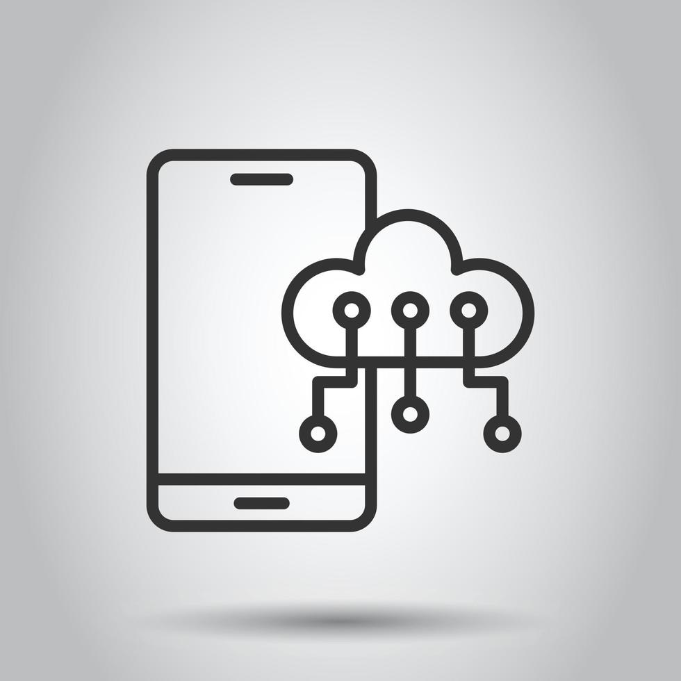 smartphone avec icône de nuage dans un style plat. illustration vectorielle de stockage de réseau téléphonique sur fond blanc isolé. concept d'entreprise de sauvegarde en ligne. vecteur