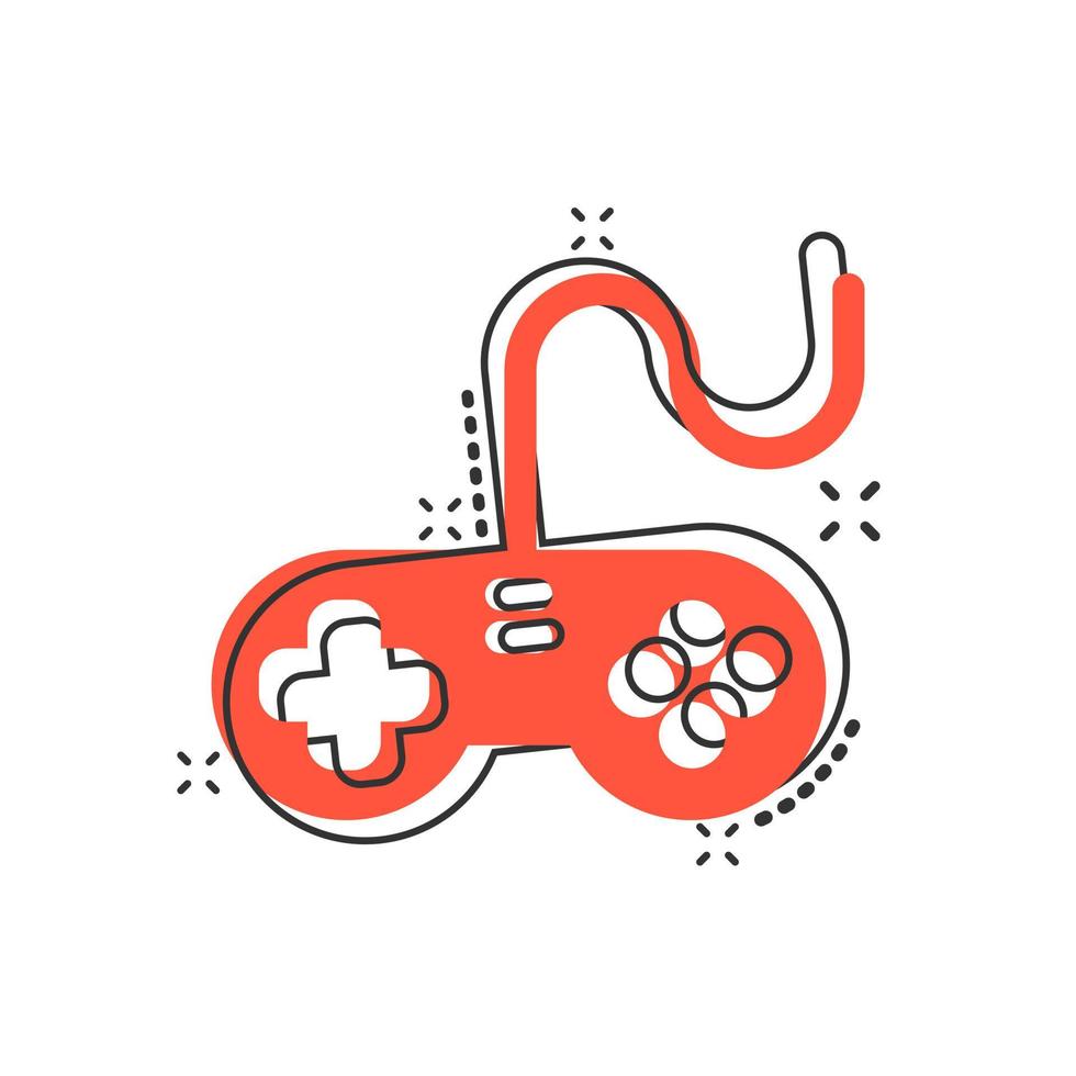 icône de signe de joystick dans le style comique. illustration de dessin animé de vecteur de manette de jeu sur fond blanc isolé. contrôleur de console de jeu concept d'entreprise effet splash.