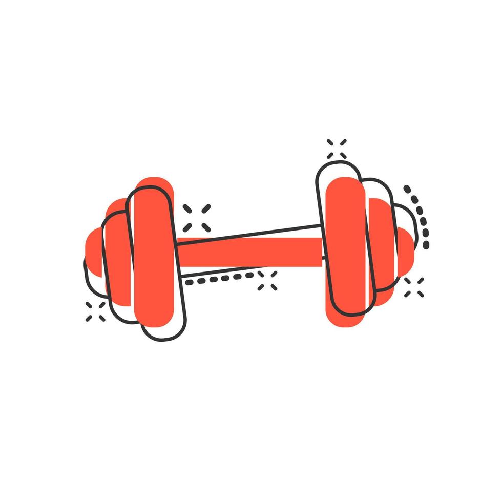 icône de gym fitness haltère de dessin animé de vecteur dans le style comique. pictogramme d'illustration de concept d'haltères. concept d'effet splash d'entreprise de sport de musculation.