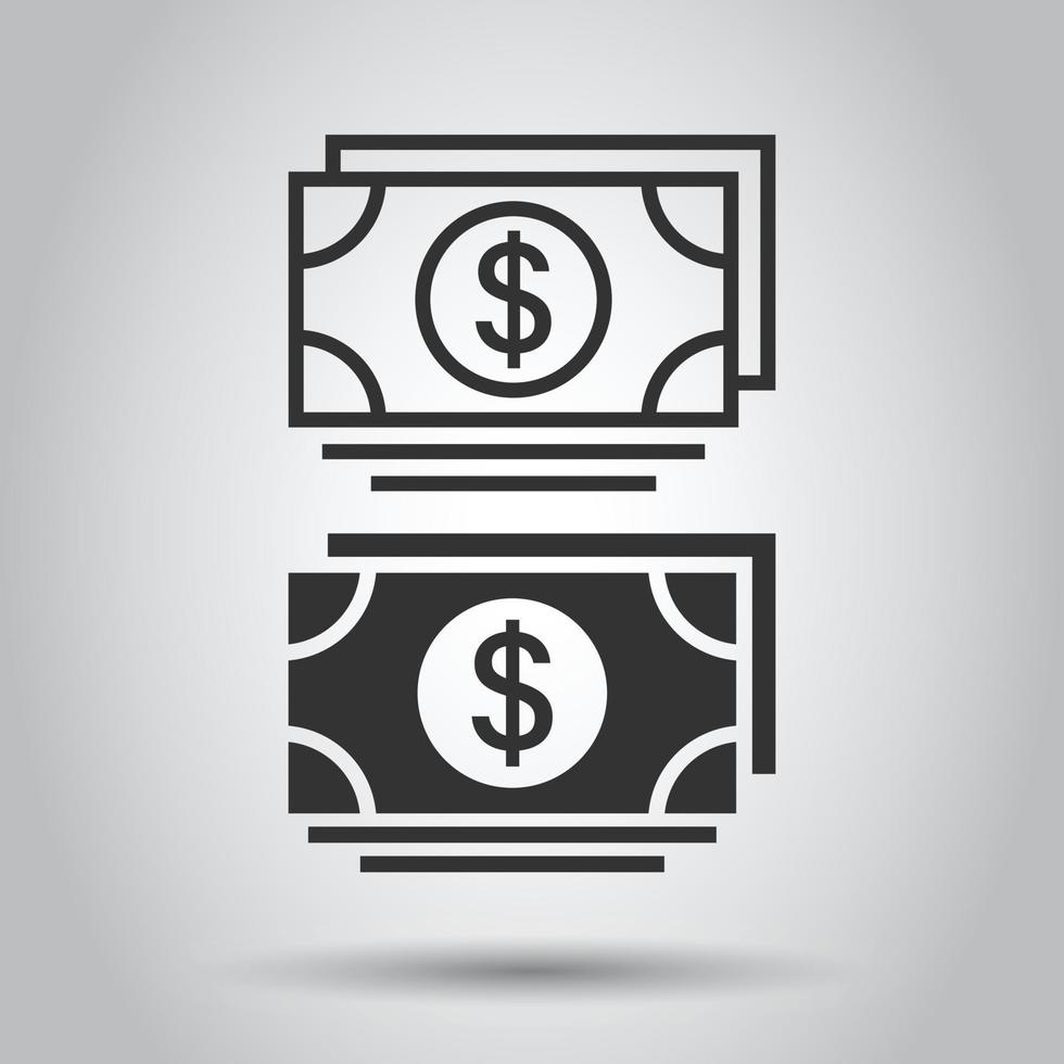 icône de billet de monnaie dollar dans un style plat. illustration vectorielle de dollar cash sur fond blanc isolé. concept d'entreprise de billet de banque. vecteur