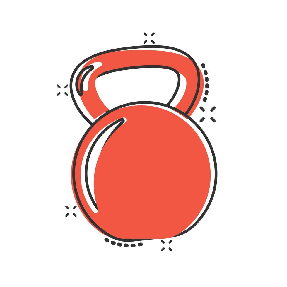 icône de kettlebell dans le style comique. illustration de vecteur de dessin animé d'équipement de sport d'haltères sur fond blanc isolé. concept d'entreprise d'effet d'éclaboussure d'haltère.