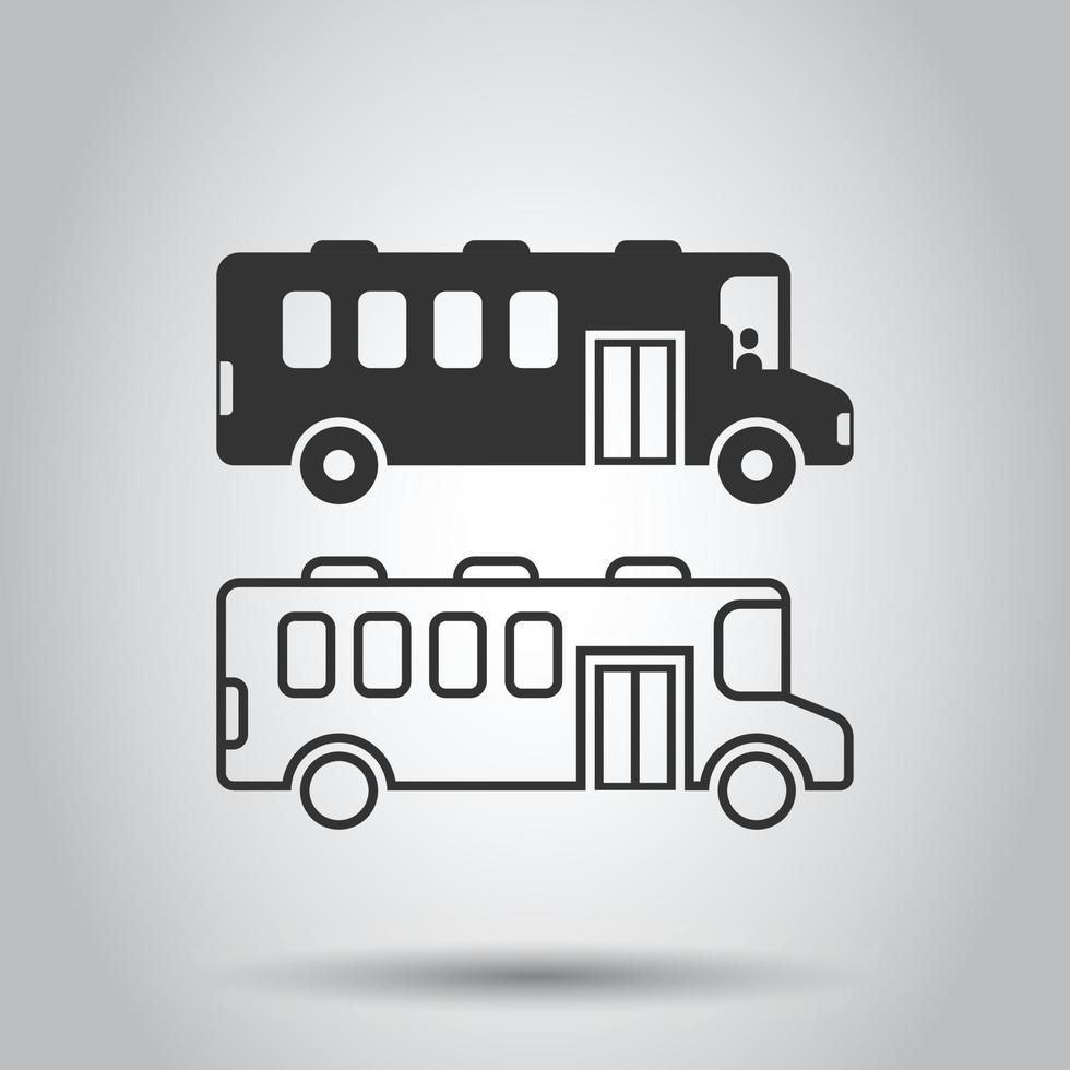 icône de bus dans un style plat. illustration vectorielle d'entraîneur sur fond blanc isolé. concept d'entreprise de véhicule autobus. vecteur