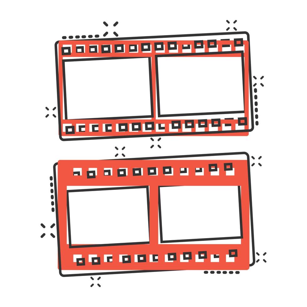 icône de film dans le style comique. illustration de vecteur de dessin animé de film sur fond blanc isolé. lire le concept d'entreprise d'effet splash vidéo.