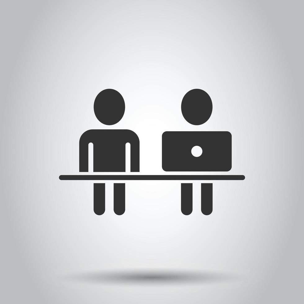 personnes avec icône d'ordinateur portable dans un style plat. illustration vectorielle utilisateur pc sur fond blanc isolé. concept d'entreprise de gestionnaire de bureau. vecteur