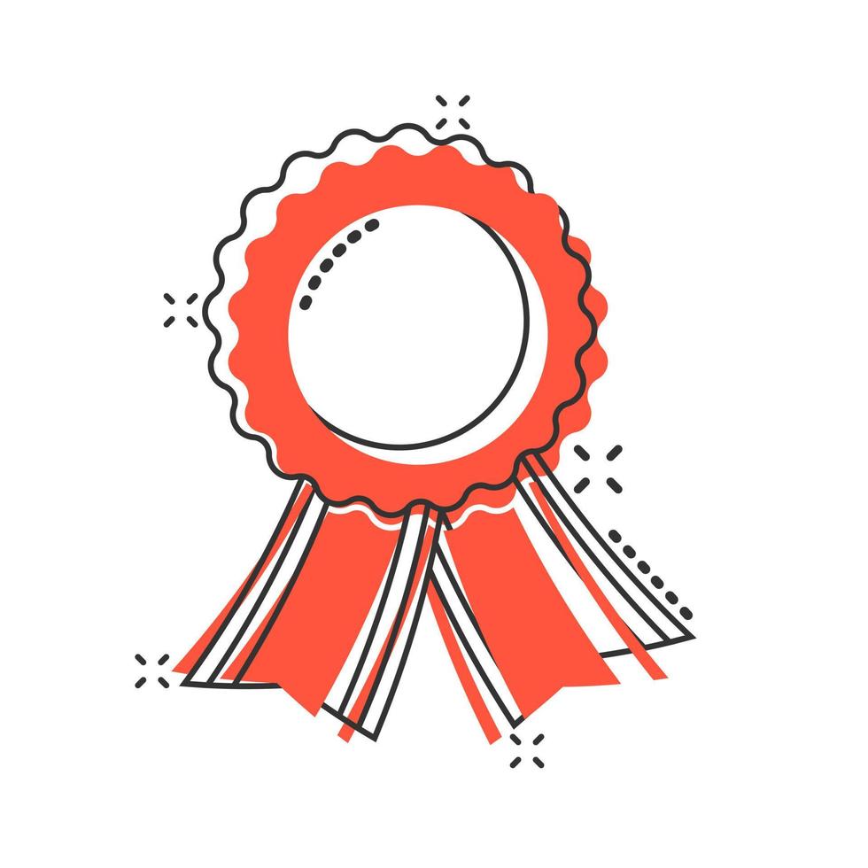 insigne de dessin animé de vecteur avec icône de ruban dans le style comique. pictogramme d'illustration de signe de médaille de récompense. concept d'effet d'éclaboussure d'entreprise champion.