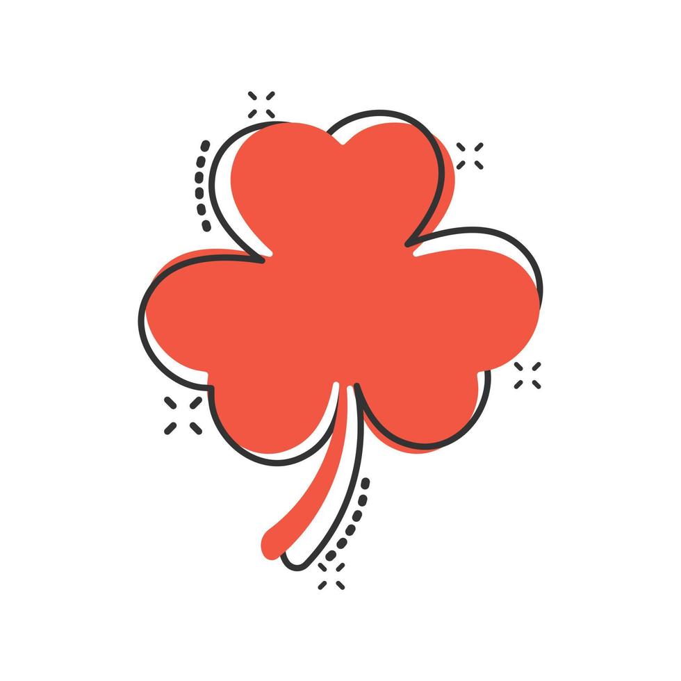 icône de trèfle à quatre feuilles dans le style comique. illustration de vecteur de dessin animé st patricks day sur fond blanc isolé. concept d'entreprise effet splash en forme de fleur.