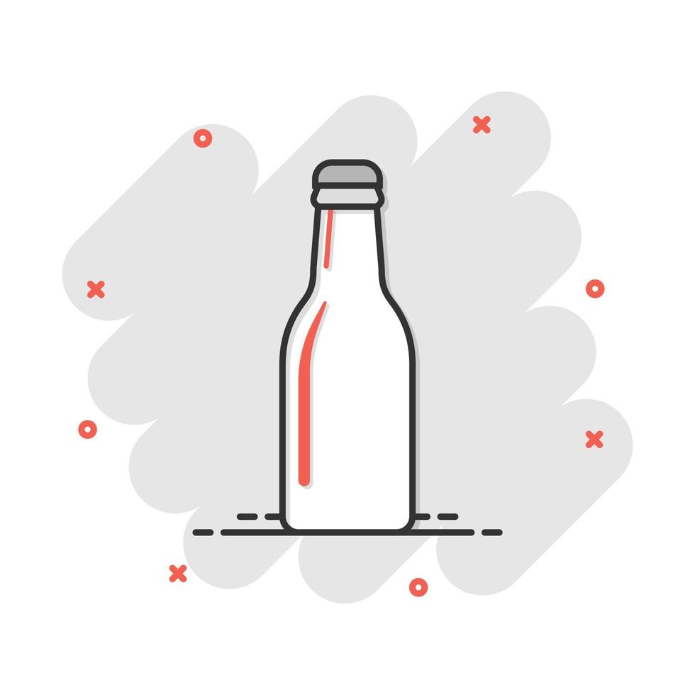 vin de dessin animé de vecteur, icône de bouteille de bière dans le style comique. pictogramme d'illustration de concept de bouteille d'alcool. bière, vodka, concept d'effet d'éclaboussure d'entreprise vinicole. vecteur