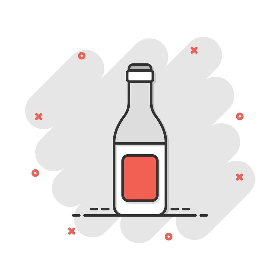 vin de dessin animé de vecteur, icône de bouteille de bière dans le style comique. pictogramme d'illustration de concept de bouteille d'alcool. bière, vodka, concept d'effet d'éclaboussure d'entreprise vinicole. vecteur