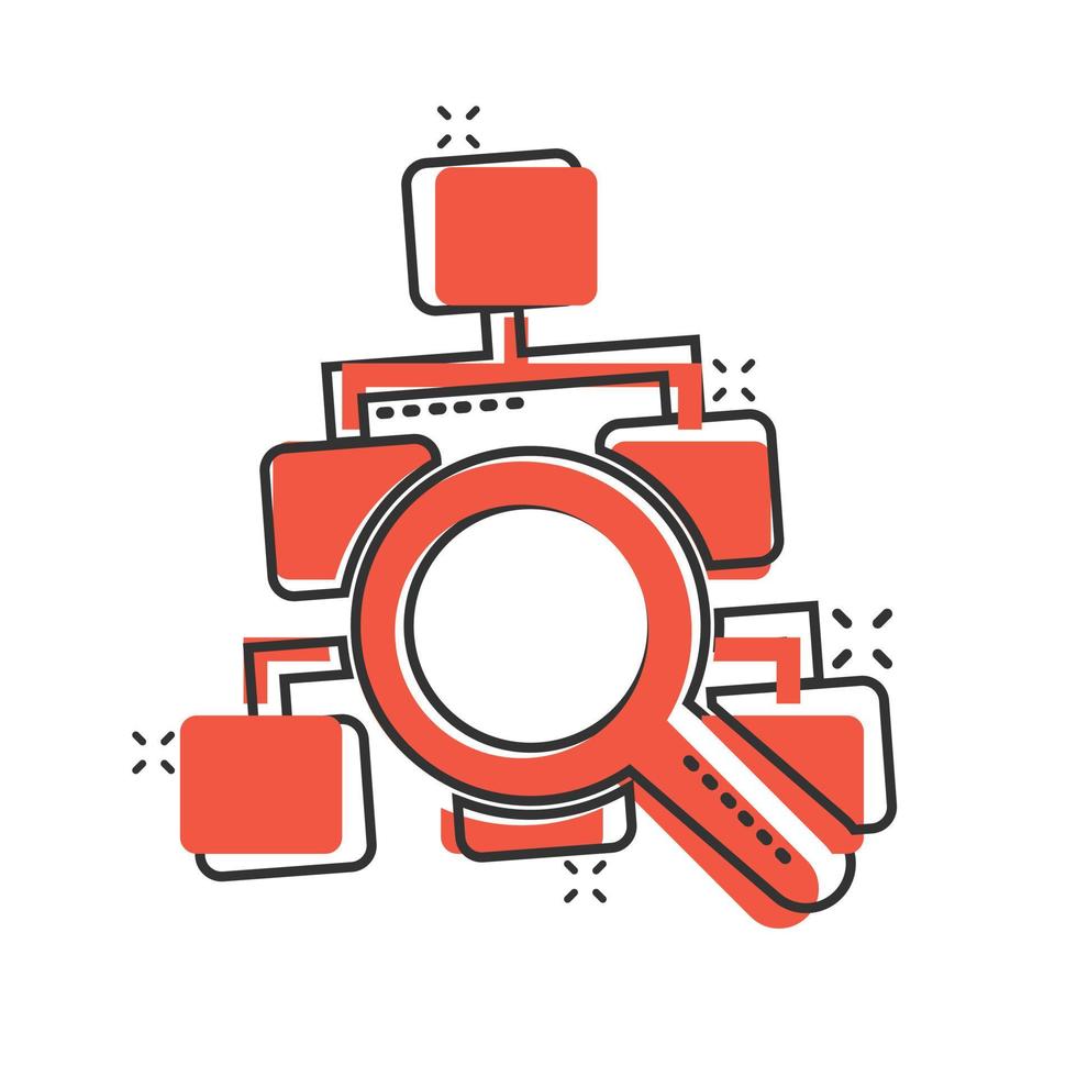 icône de diagramme de hiérarchie dans le style comique. illustration de vecteur de dessin animé de recherche de structure sur fond blanc isolé. concept d'entreprise d'effet d'éclaboussure de flux de travail d'organisation.