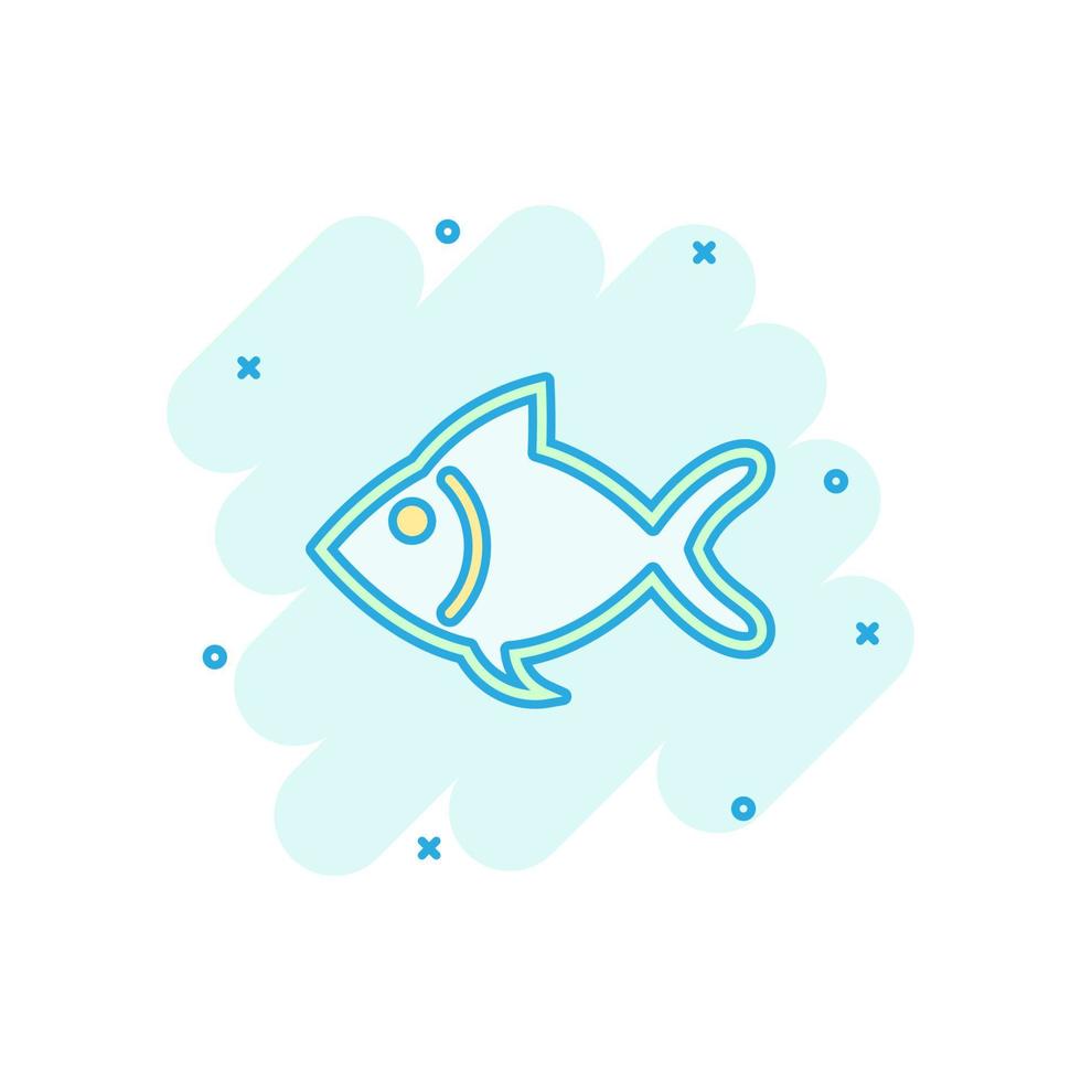 icône de signe de poisson dans le style comique. illustration de dessin animé de vecteur de poisson rouge sur fond blanc isolé. effet d'éclaboussure de concept d'entreprise de fruits de mer.