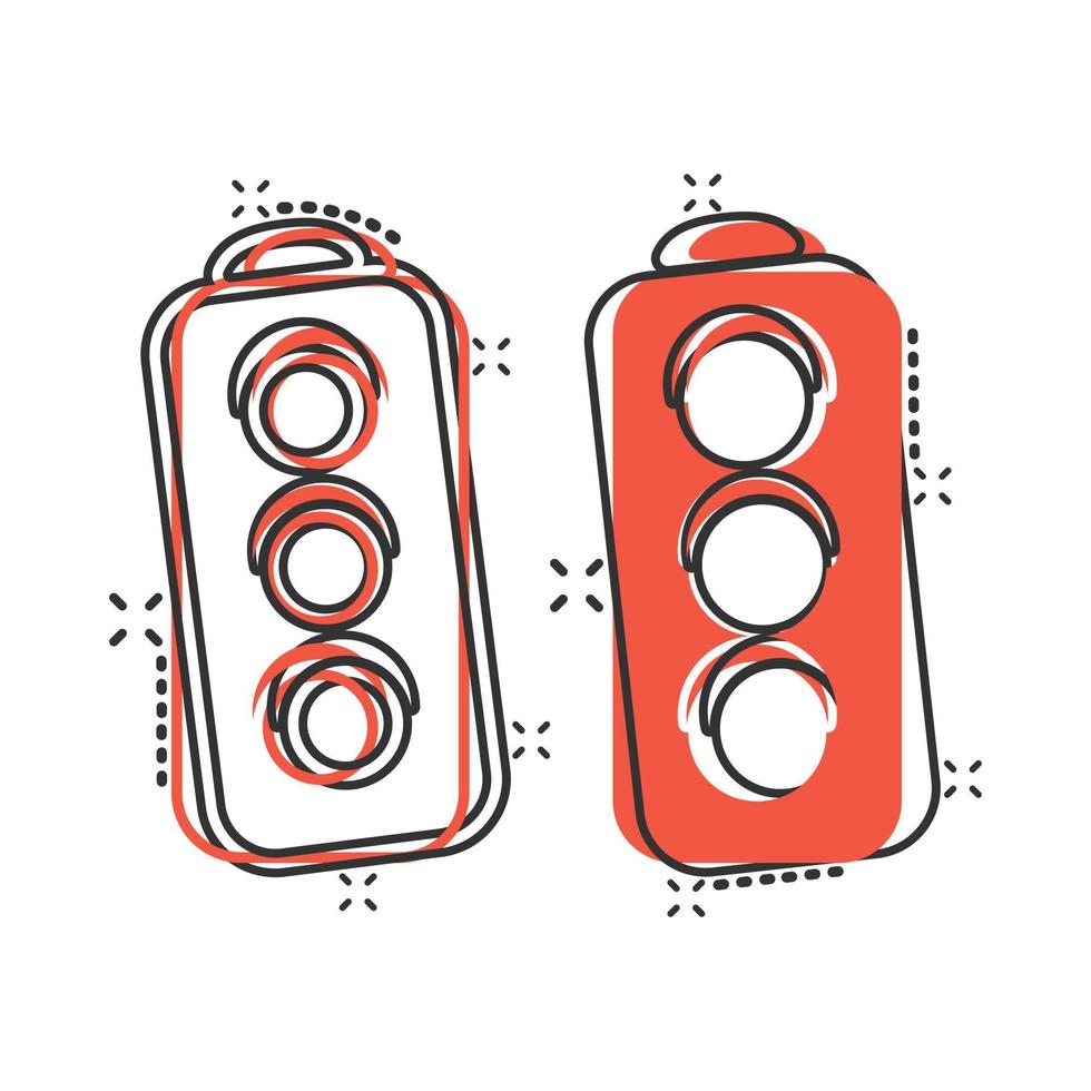 icône de sémaphore dans le style comique. illustration de vecteur de dessin animé de feu de signalisation sur fond blanc isolé. concept d'entreprise à effet d'éclaboussure carrefour.