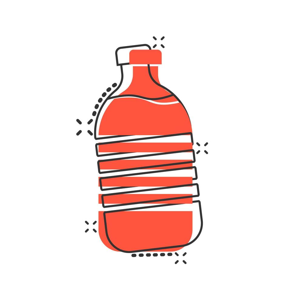 icône de bouteille d'eau dans le style comique. pictogramme d'illustration de dessin animé de vecteur de bouteille de soda en plastique. effet d'éclaboussure de concept d'entreprise d'eau liquide.