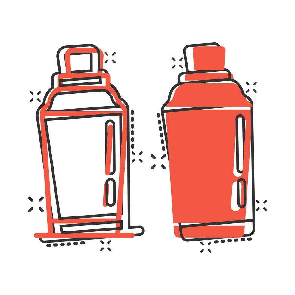 icône de cocktail shaker dans le style comique. illustration de vecteur de dessin animé de bouteille d'alcool sur fond blanc isolé. bar boisson effet splash concept d'entreprise.
