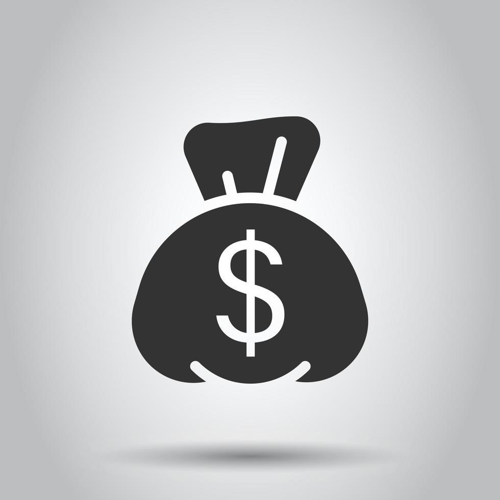 icône de sac d'argent dans un style plat. sac d'argent avec illustration vectorielle dollar sur fond blanc isolé. concept d'entreprise de sac d'argent. vecteur
