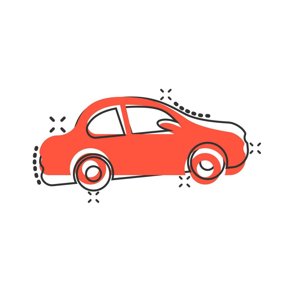 icône de voiture dans le style comique. pictogramme d'illustration de dessin animé de vecteur de voiture automobile. effet d'éclaboussure de concept d'entreprise automatique.