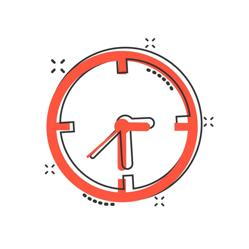 icône de signe d'horloge dans le style comique. illustration de dessin animé de vecteur de gestion du temps sur fond blanc isolé. effet d'éclaboussure de concept d'entreprise de minuterie.