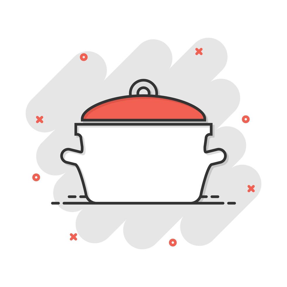 icône de casserole de dessin animé de vecteur dans le style comique. pictogramme d'illustration de concept de pot de cuisine. concept d'effet d'éclaboussure d'entreprise d'équipement de casserole.