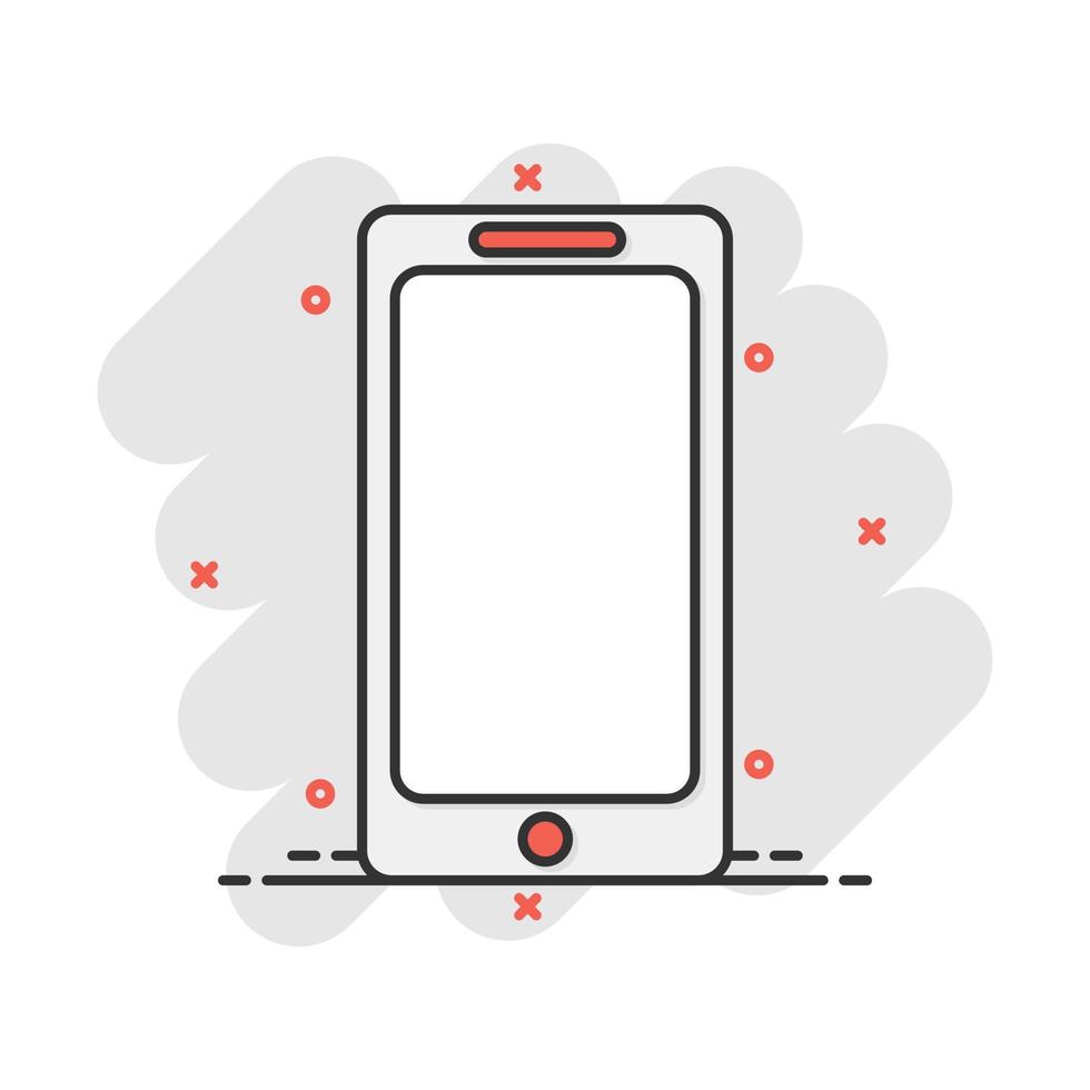 icône de smartphone de dessin animé dans le style comique. pictogramme d'illustration de téléphone portable. concept d'entreprise d'éclaboussure de smartphone. vecteur