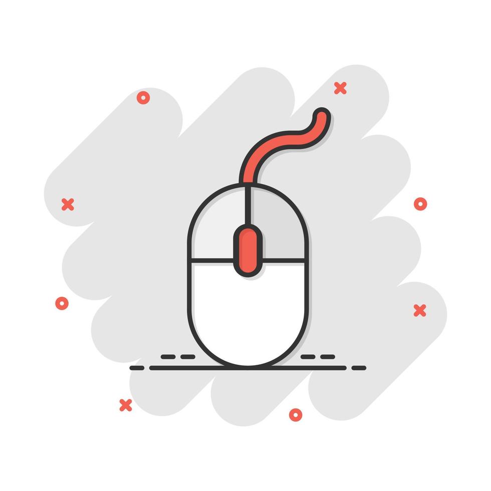 icône de souris d'ordinateur de dessin animé de vecteur dans le style comique. pictogramme d'illustration de signe de curseur d'ordinateur. concept d'effet d'éclaboussure d'entreprise de souris.