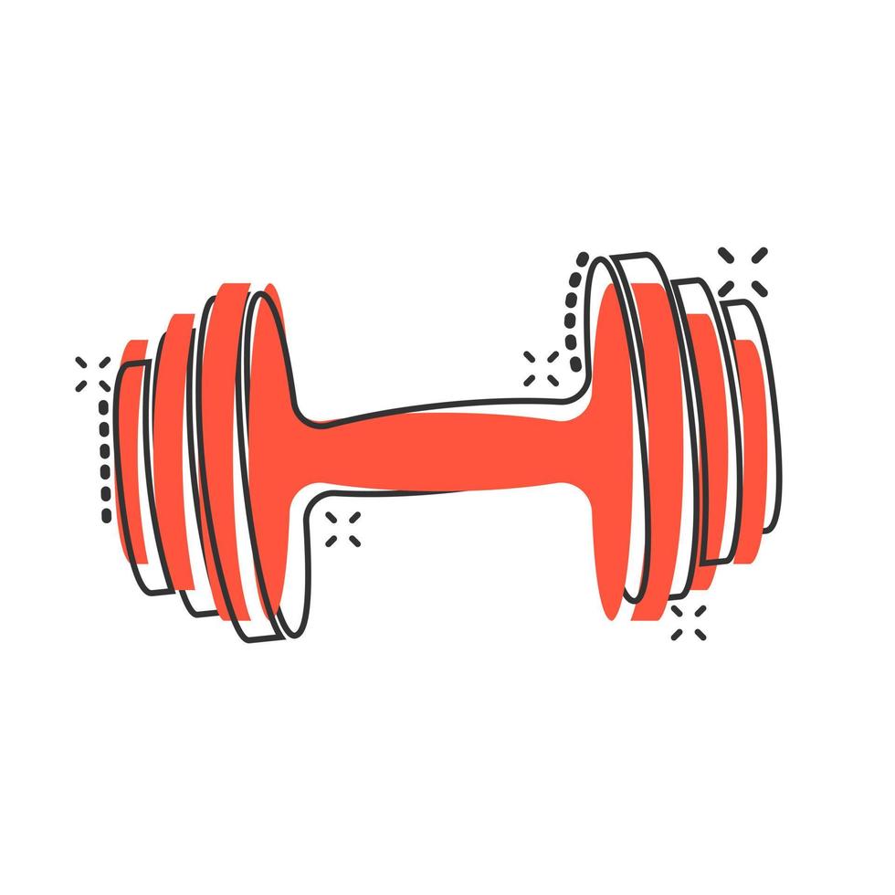 icône de gym fitness haltère de dessin animé de vecteur dans le style comique. pictogramme d'illustration de concept d'haltères. concept d'effet splash d'entreprise de sport de musculation.