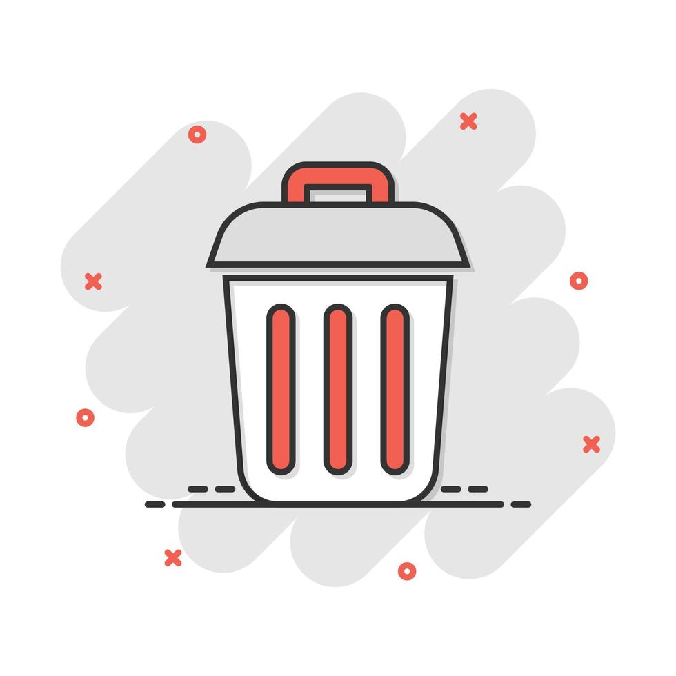 icône poubelle poubelle dans le style comique. pictogramme d'illustration de dessin animé de vecteur de seau de poubelle. panier à ordures concept d'entreprise effet splash.