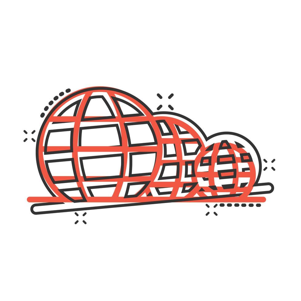 icône de la planète terre dans le style comique. illustration de vecteur de dessin animé géographique globe sur fond blanc isolé. concept d'entreprise d'effet d'éclaboussure de communication globale.