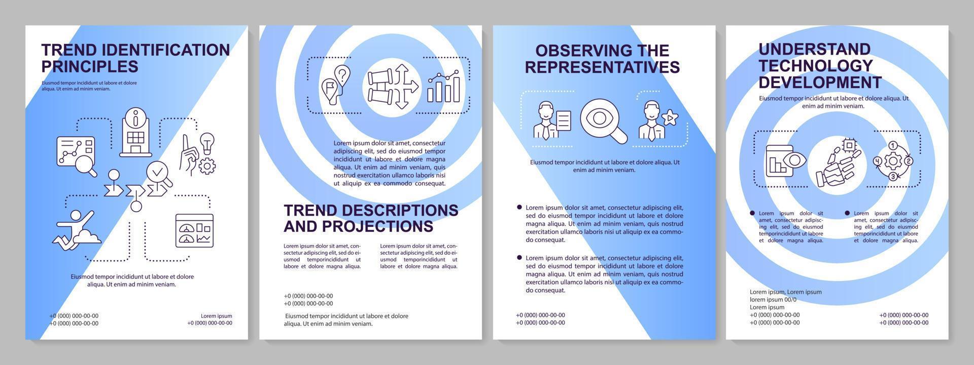 tendance identification bleu brochure modèle. marché recherche. brochure conception avec linéaire Icônes. modifiable 4 vecteur mises en page pour présentation, annuel rapports