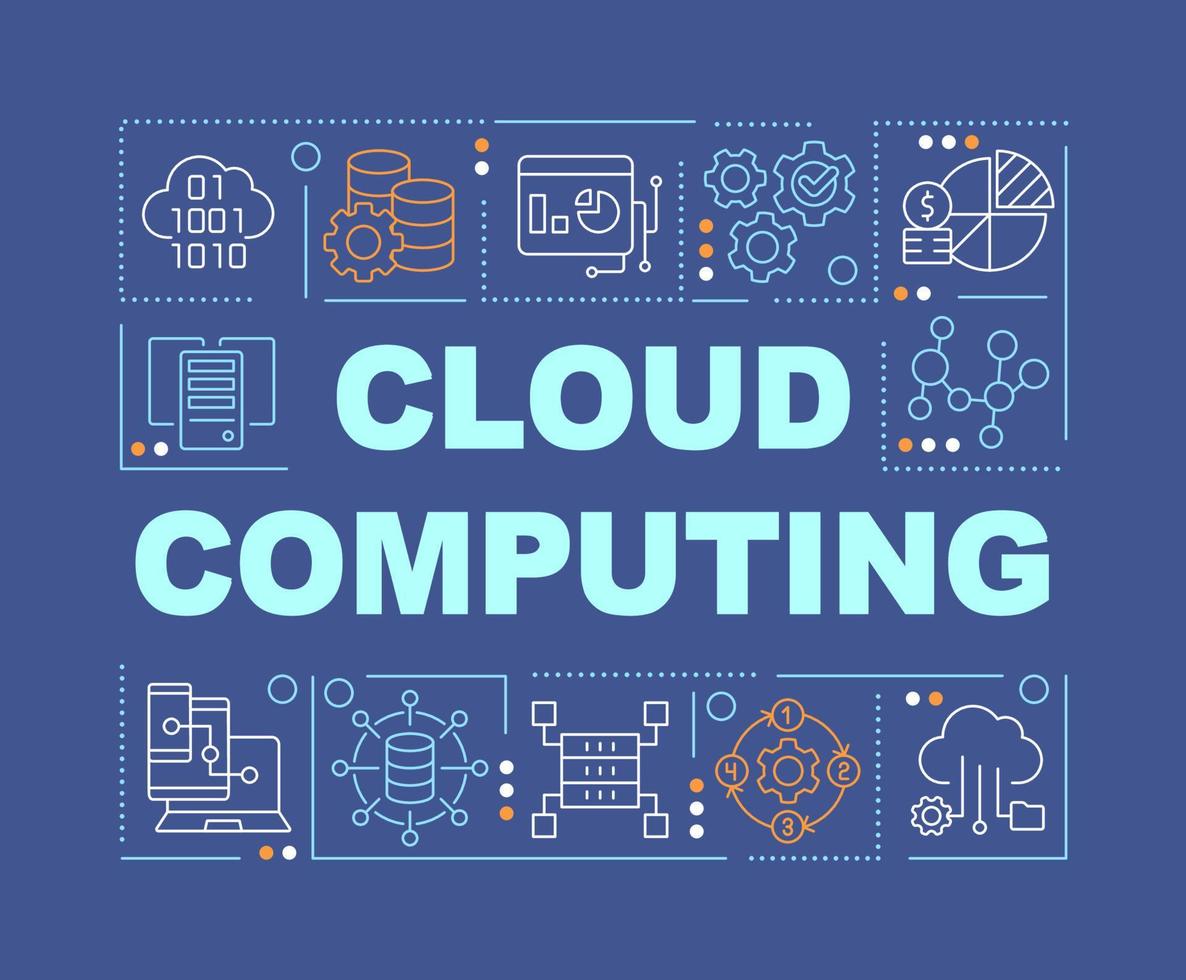 nuage l'informatique mot concepts foncé bleu bannière. numérique les technologies. infographie avec modifiable Icônes sur Couleur Contexte. isolé typographie. vecteur illustration avec texte