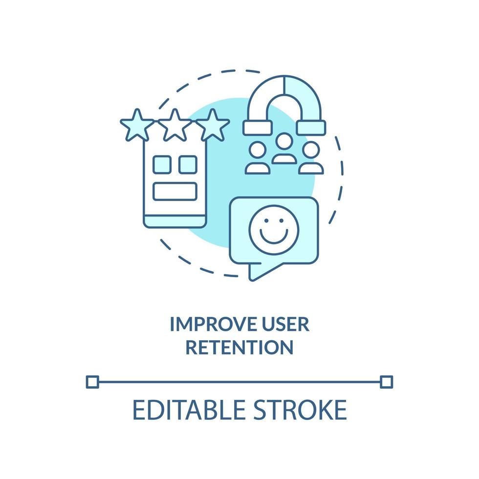 améliorer utilisateur rétention turquoise concept icône. en utilisant familiarité avantage dans ux abstrait idée mince ligne illustration. isolé contour dessin. modifiable accident vasculaire cérébral vecteur