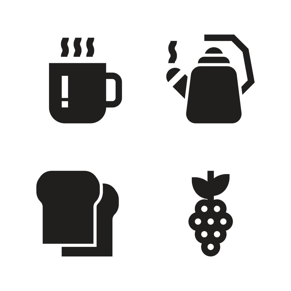 nourriture boisson Icônes ensemble . thé, bouilloire, pain, raisin. parfait pour site Internet mobile application, app Icônes, présentation, illustration et tout autre projets vecteur