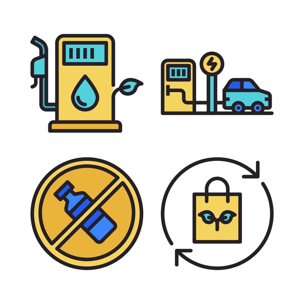 écologie Icônes ensemble. éco gare, mise en charge gare, non Plastique bouteilles, recycler sac. parfait pour site Internet mobile application, app Icônes, présentation, illustration et tout autre projets vecteur