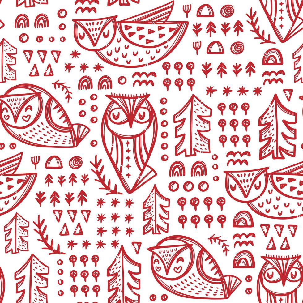 abstrait chouettes main tiré sans couture modèle vecteur illustration