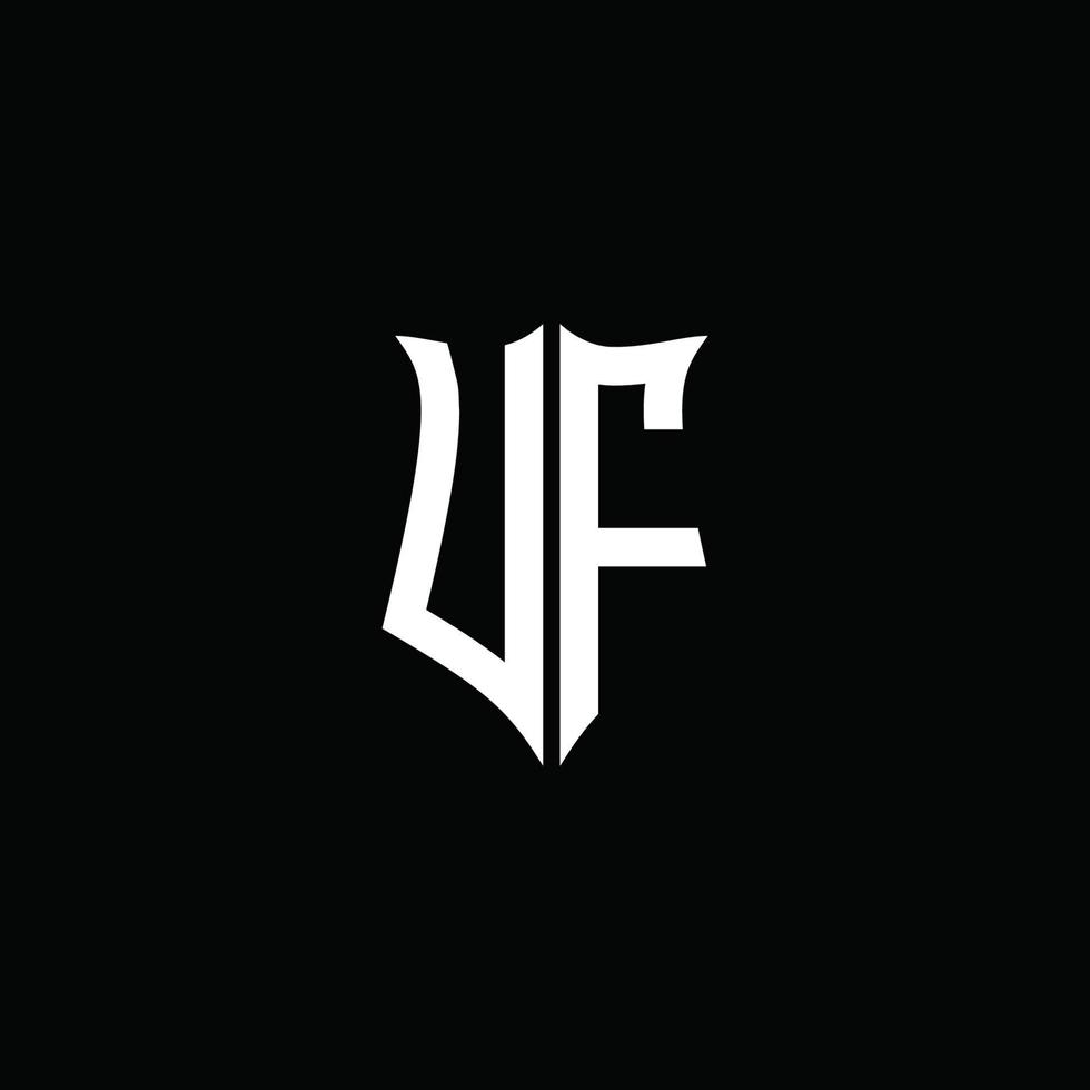 Ruban de logo de lettre monogramme uf avec style de bouclier isolé sur fond noir vecteur