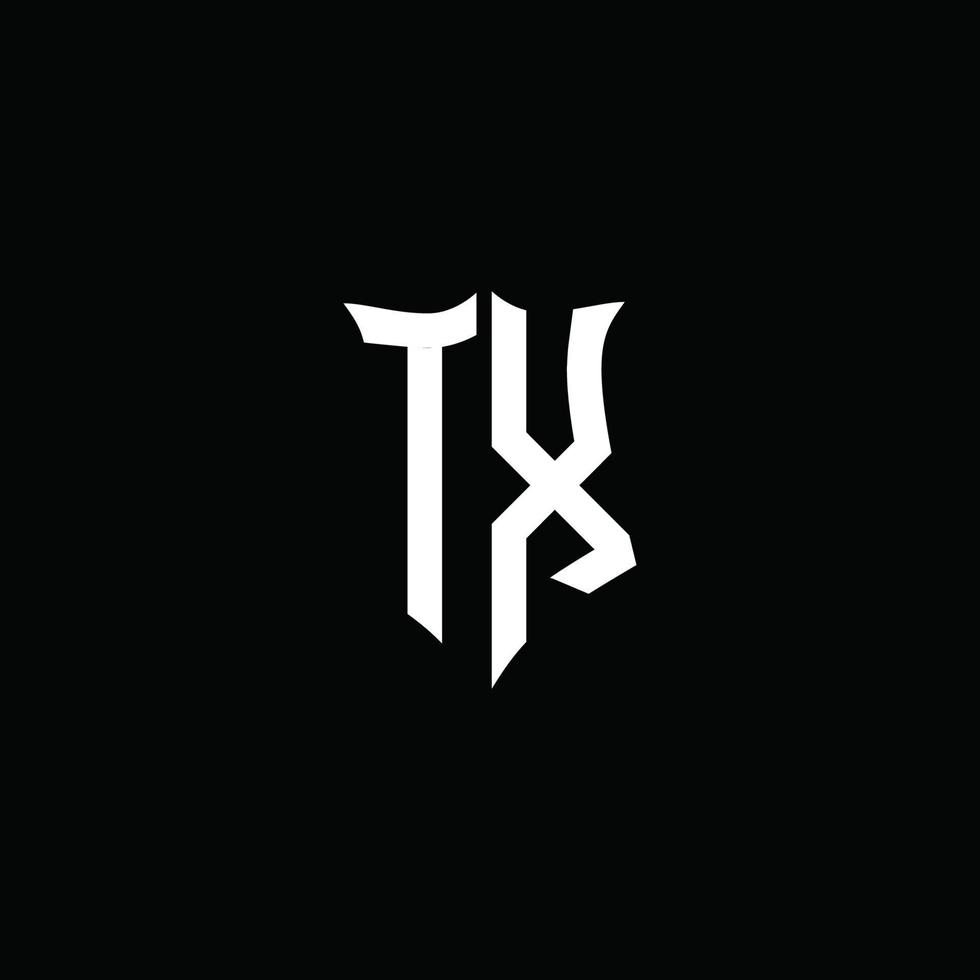 tx monogramme lettre logo ruban avec style bouclier isolé sur fond noir vecteur