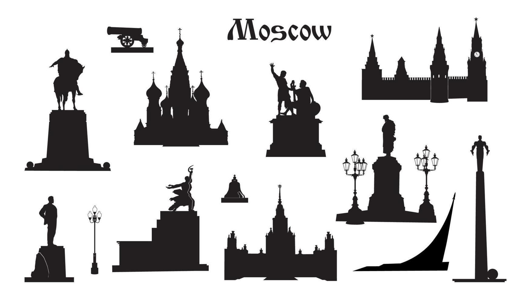 jeu de symboles de la ville de Moscou. lieux et monuments célèbres russes à moscou vecteur