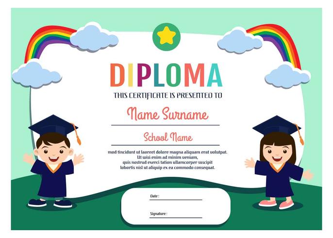 Modèle de diplôme de maternelle vecteur